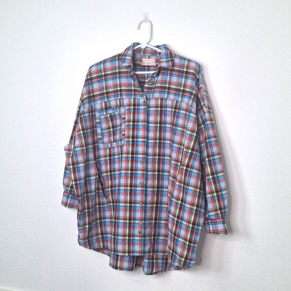 Urban Outfitters Multicolor Shacket Plaid Sz XS Button Down Oversized Bryce - Picture 3 of 15